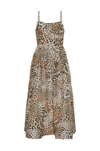 Alba Silk Linen Midi Dress in Cheetah Natural