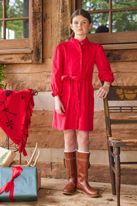 Little English traditional children's clothing, Allie dress in red corduroy for little girl