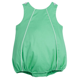 Little English traditional children's clothing. Green twill bubble with white piping for baby boy for Spring