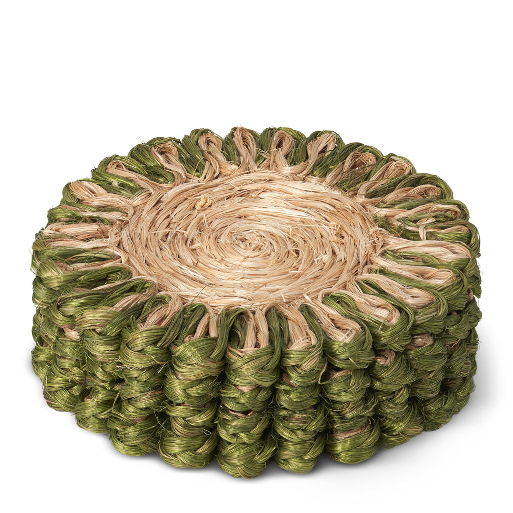 Annisa Straw Coasters in Natural & Green, Set of 4