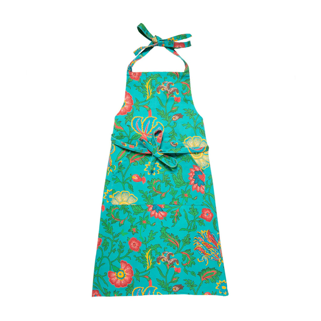 Apron With Pocket in Dragon Flower Turquoise