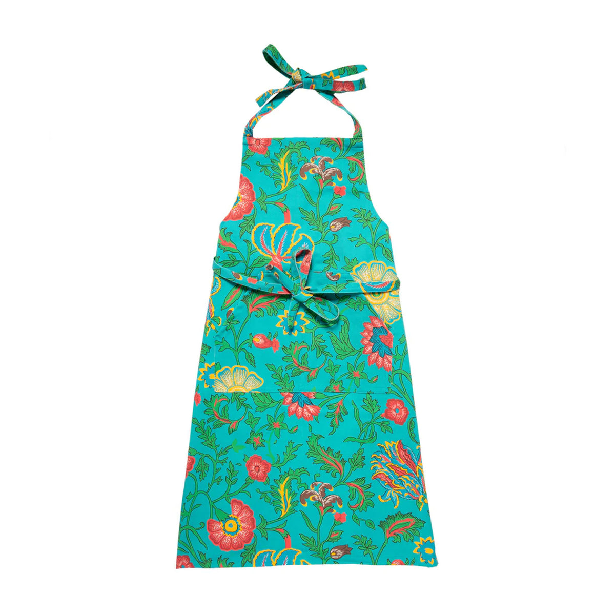Apron With Pocket in Dragon Flower Turquoise