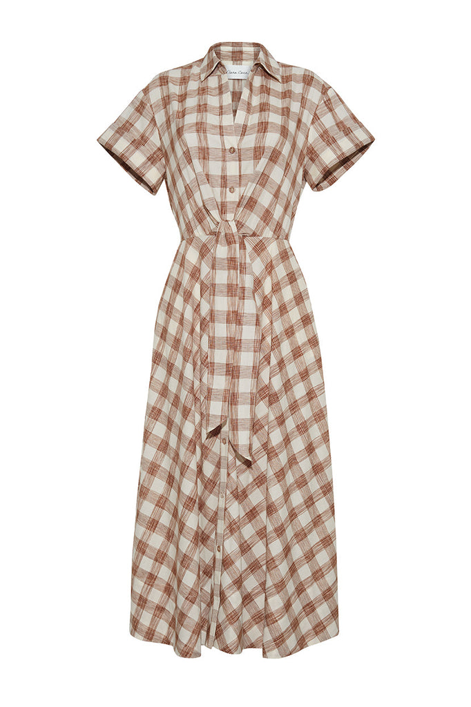 Asbury Dress in Sketched Plaid Brown