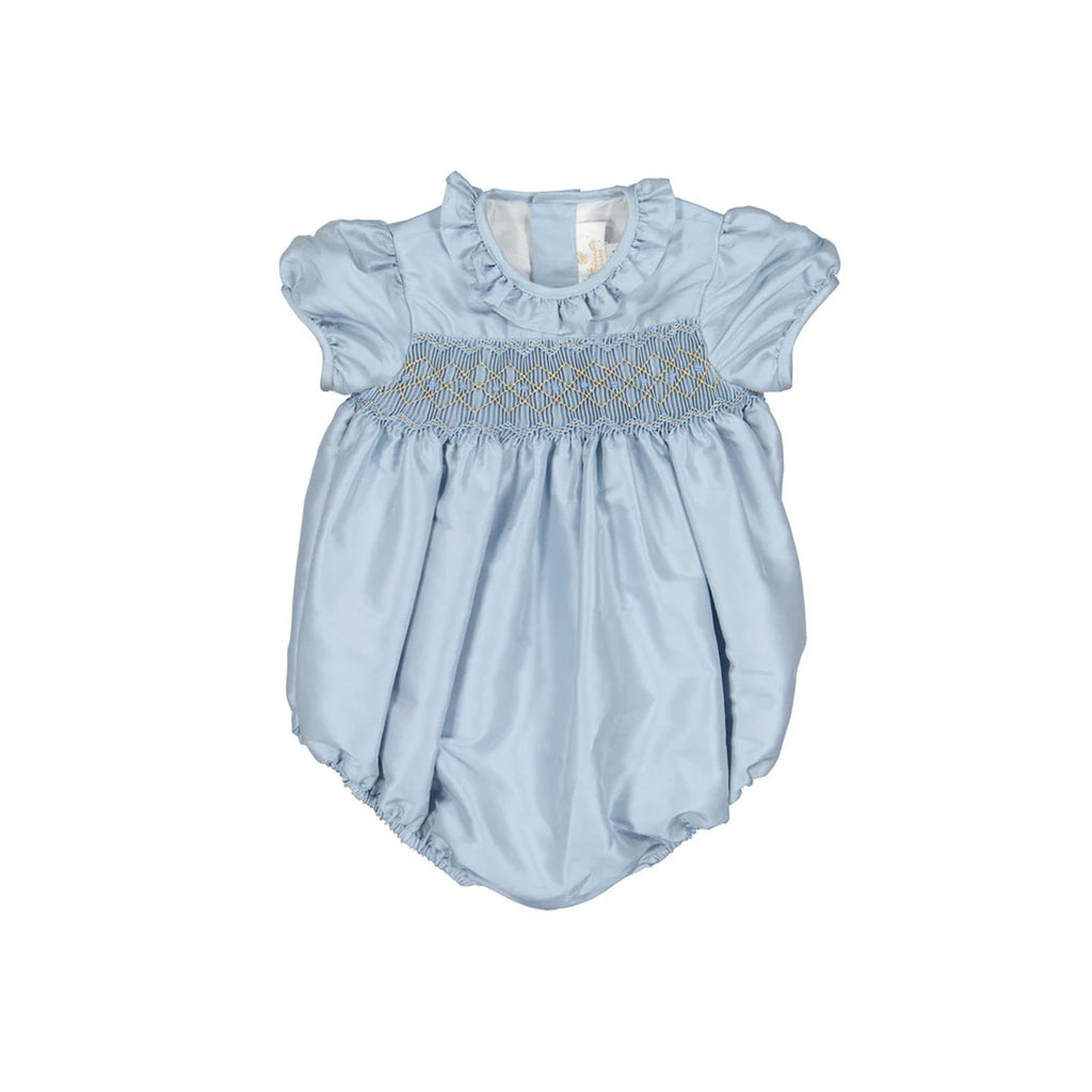 Astrid Blue Silk Smocked Baby Bubble
