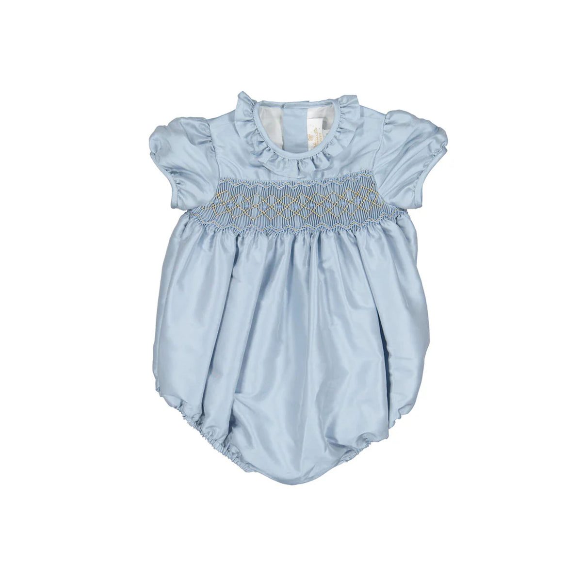 Astrid Blue Silk Smocked Baby Bubble