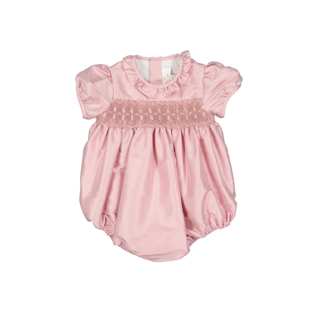 Astrid Pink Silk Smocked Baby Bubble