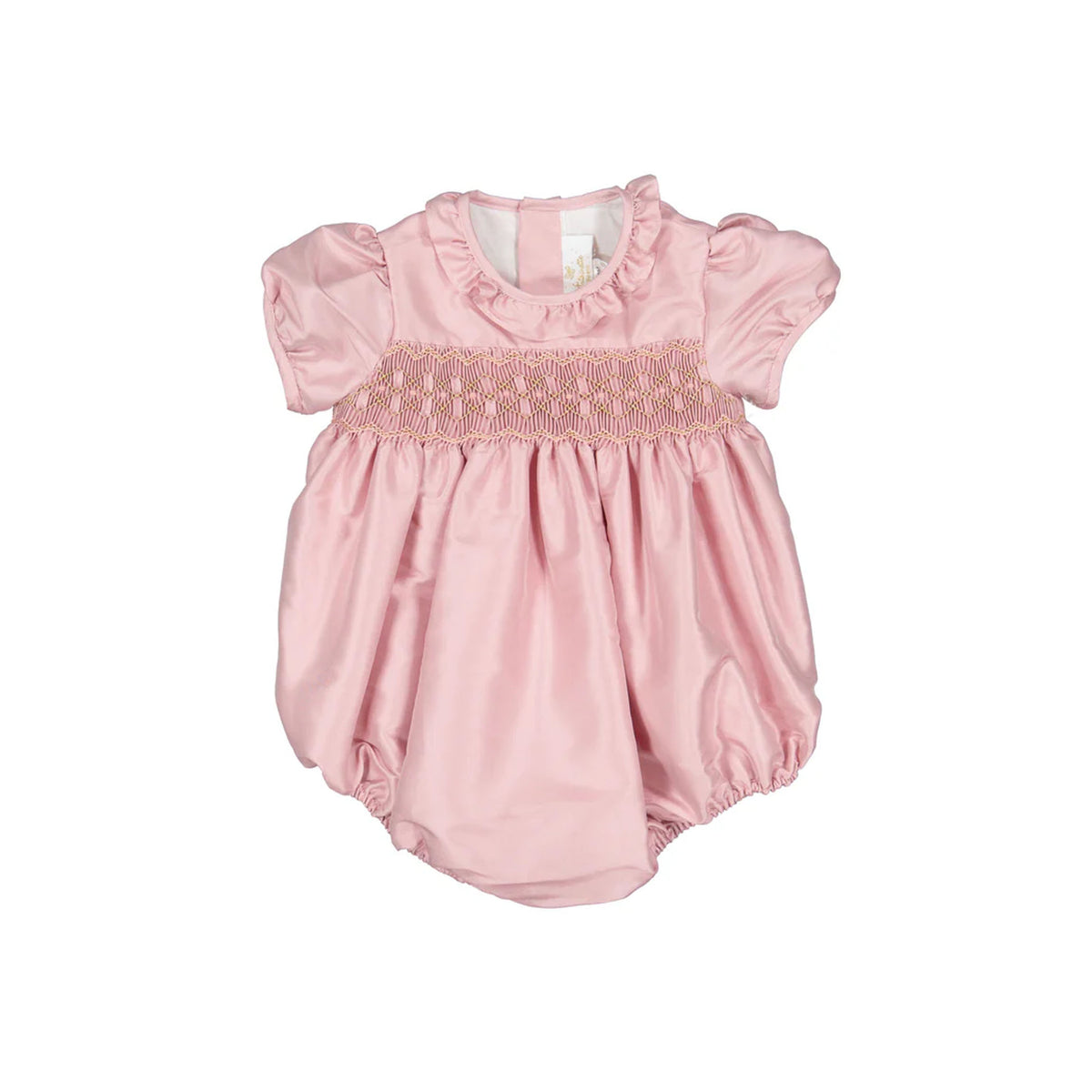 Astrid Pink Silk Smocked Baby Bubble