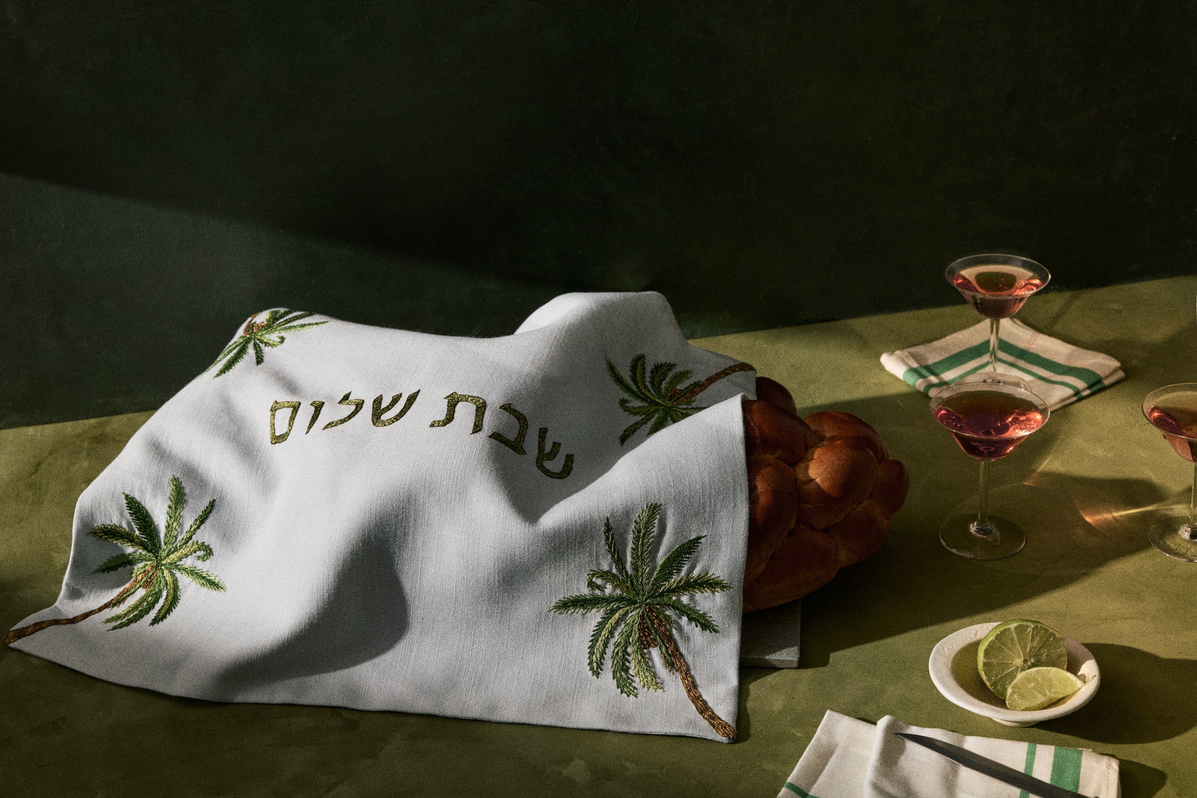 Tamar Challah Cover, Shabbat Shalom in Powder Blue