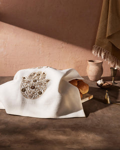 Dinah Challah Cover, Shabbat Shalom in Ivory