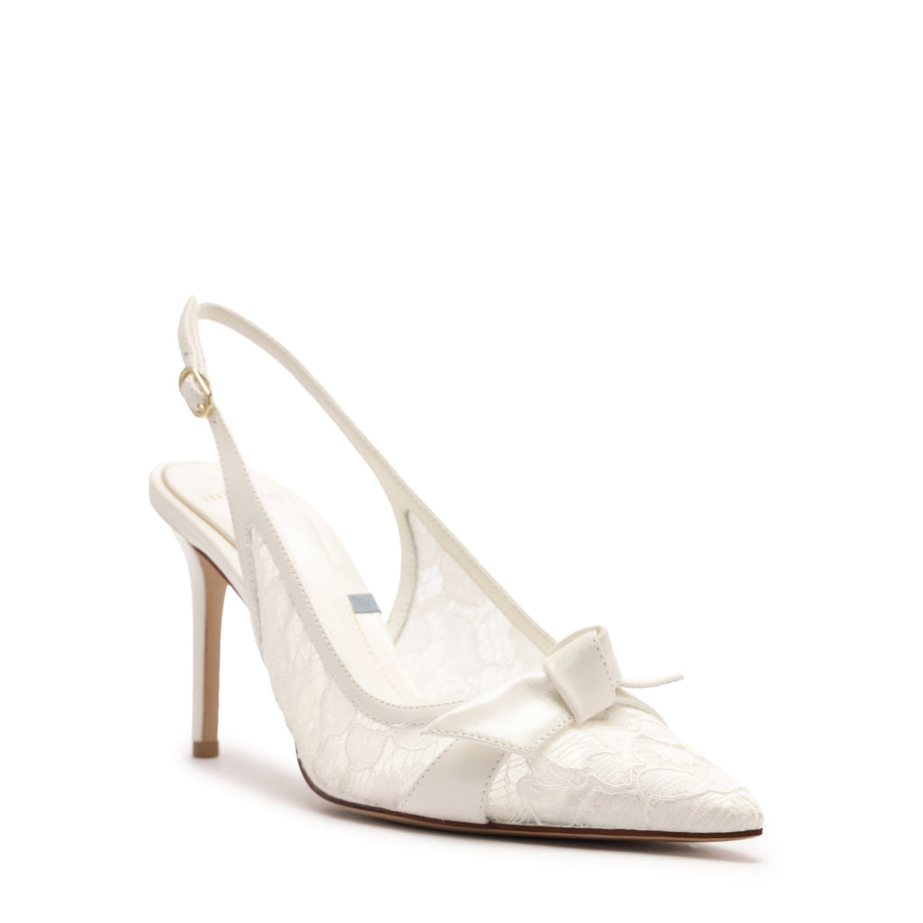 Clarita Bridal Classic Slingback 85 in Pizzo Off White/Ivory