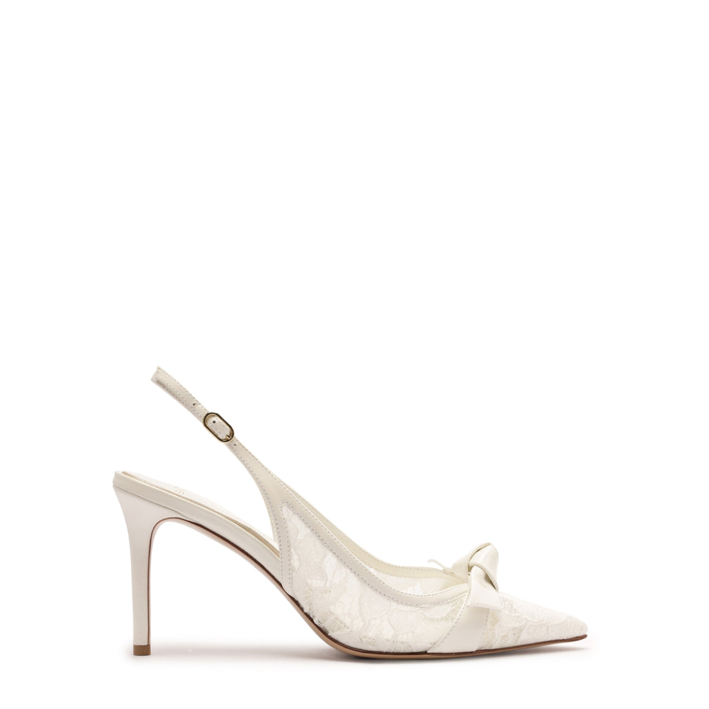Clarita Bridal Classic Slingback 85 in Pizzo Off White/Ivory