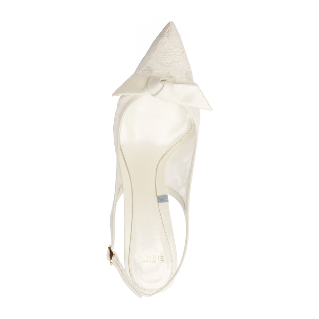 Clarita Bridal Classic Slingback 85 in Pizzo Off White/Ivory