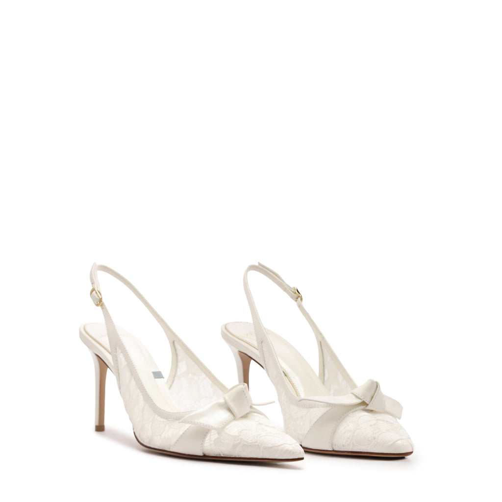 Clarita Bridal Classic Slingback 85 in Pizzo Off White/Ivory