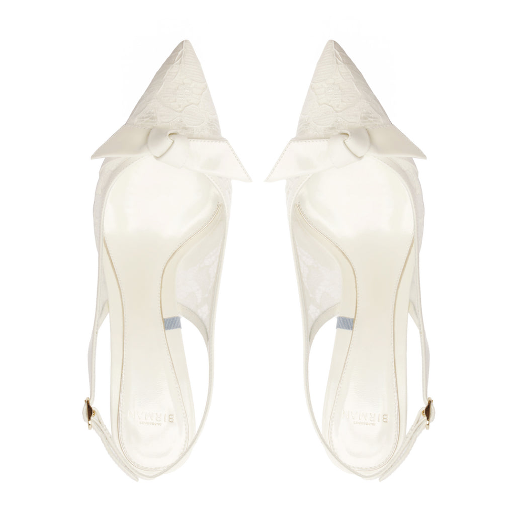 Clarita Bridal Classic Slingback 85 in Pizzo Off White/Ivory