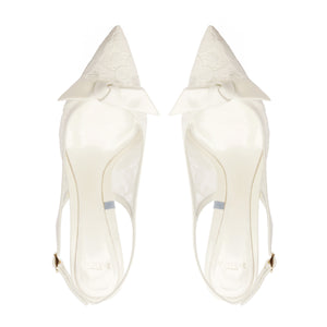 Clarita Bridal Classic Slingback 85 in Pizzo Off White/Ivory