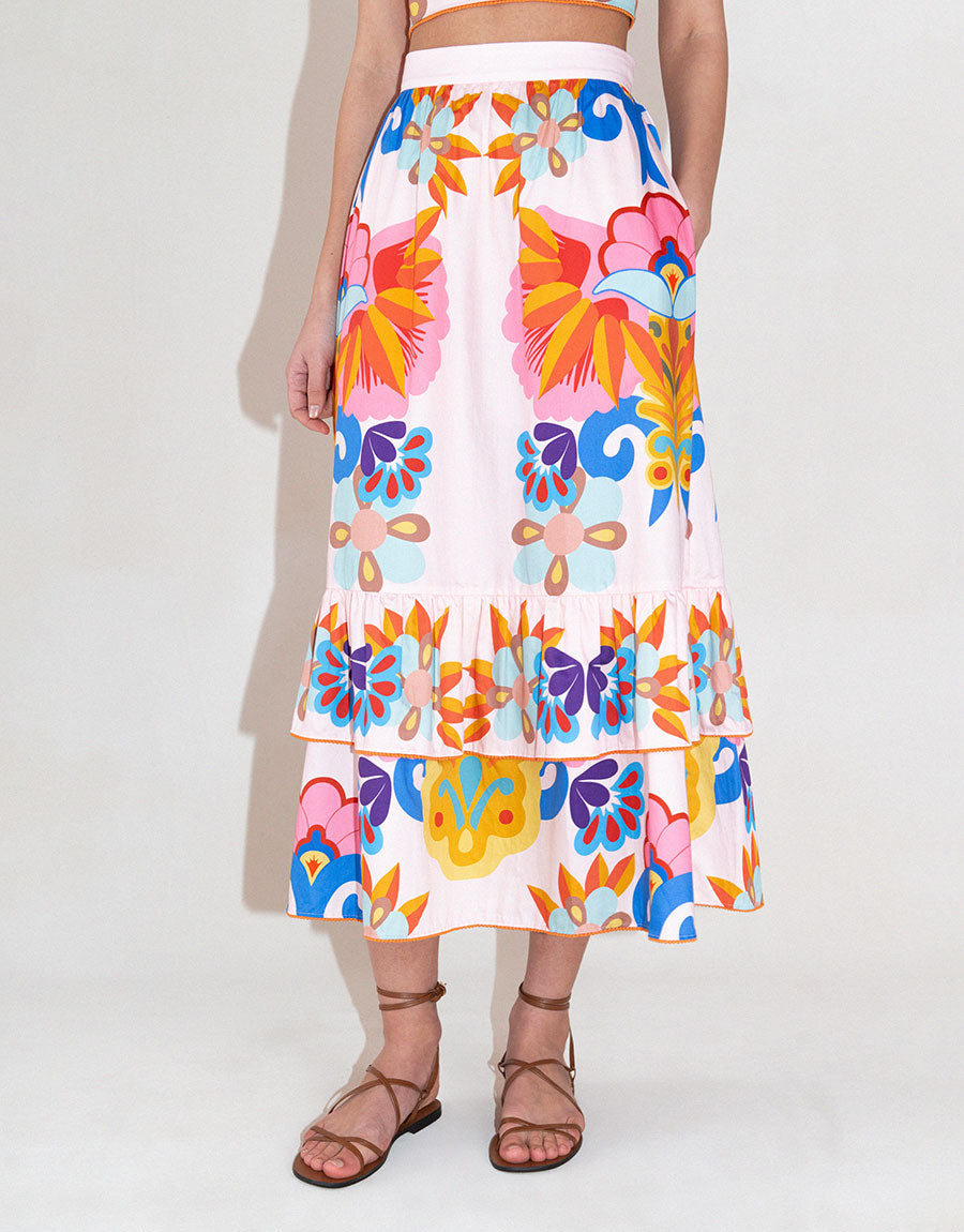 Paulina Cotton Midi Skirt in Soleil