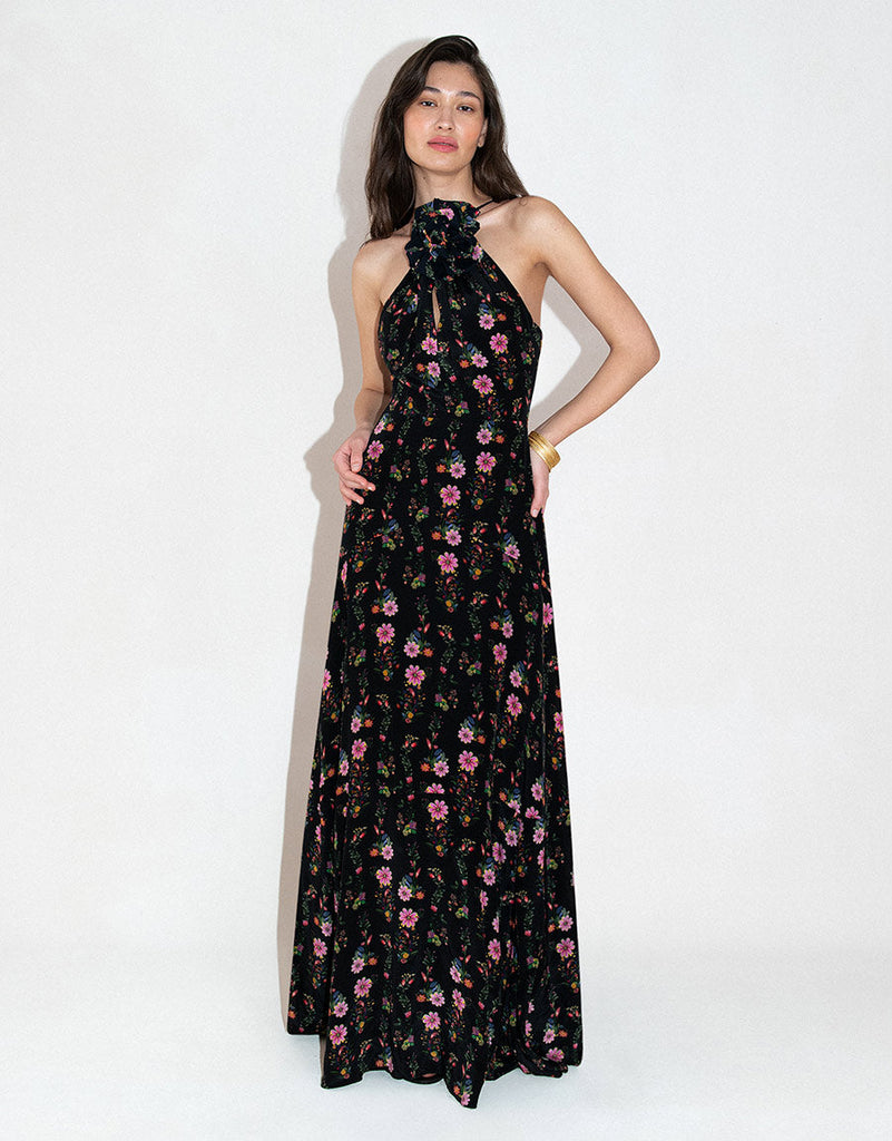 Rosie Crepe Maxi Dress in Sierra Jungle Black