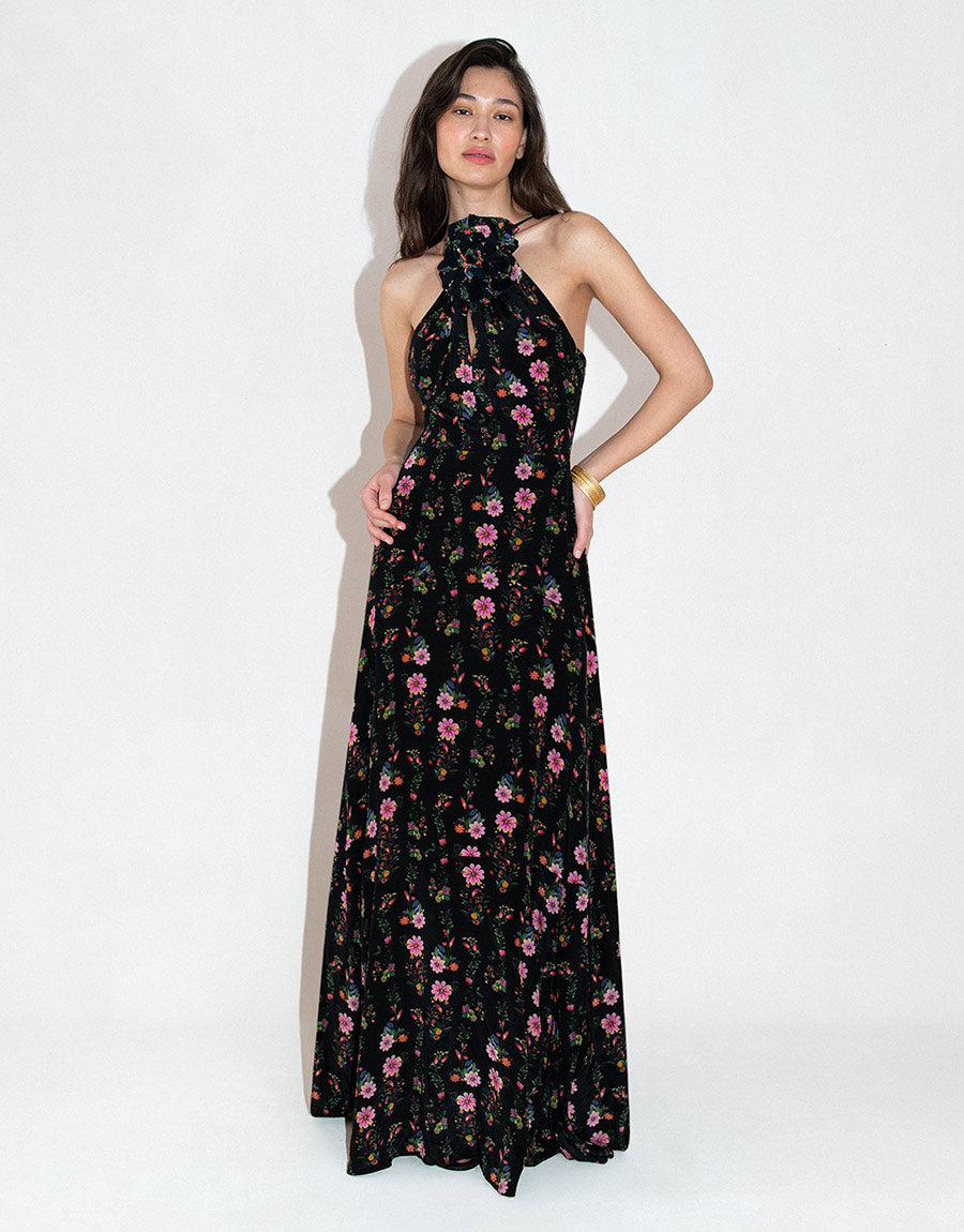 Rosie Crepe Maxi Dress in Sierra Jungle Black