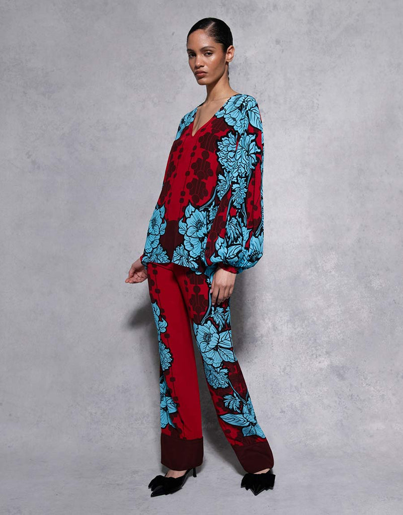 Stellan Crepe Top in Glass Flower Burgundy