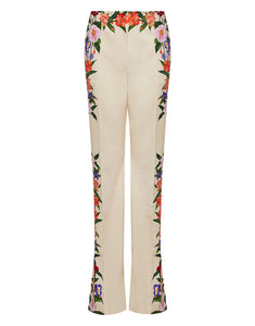 Morgan Twill Trouser in Tree of Life Cream