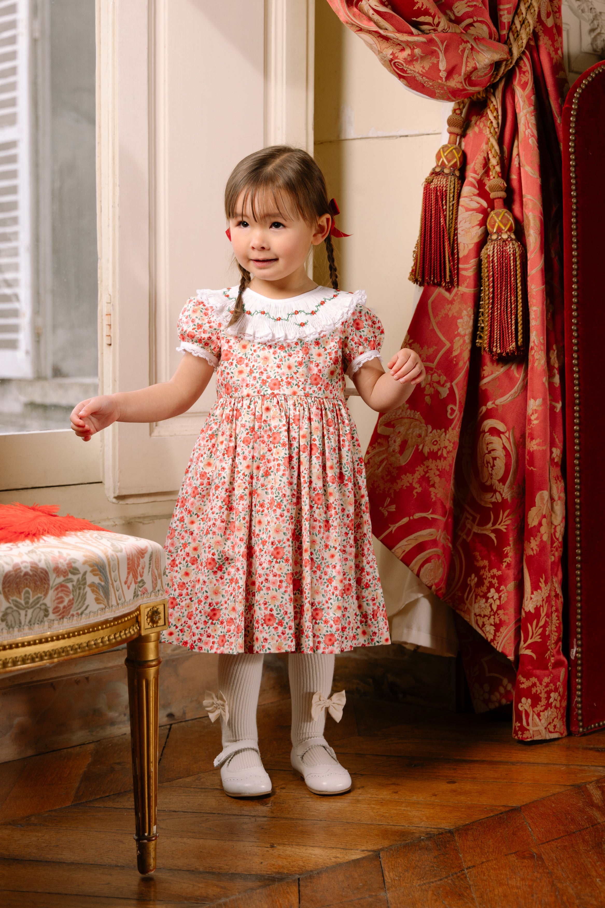 Celestine Red Floral Smocked Dress