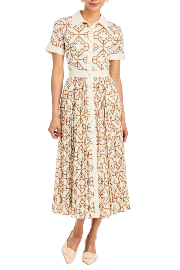 Billie Collared Shirt Dress in Quatrefoil Tile