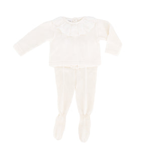 Knit Baby Girl Sweater & Stockings Set in Ivory