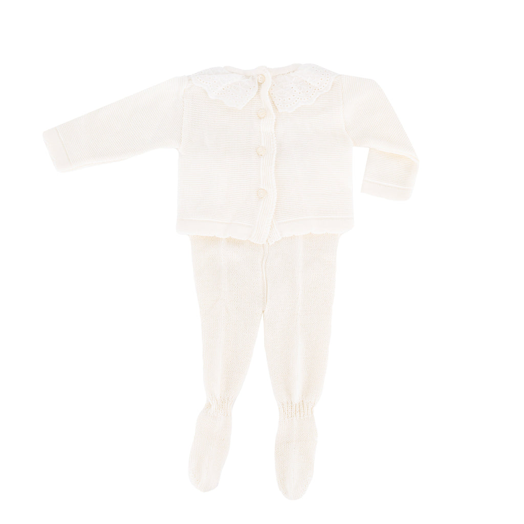 Knit Baby Girl Sweater & Stockings Set in Ivory