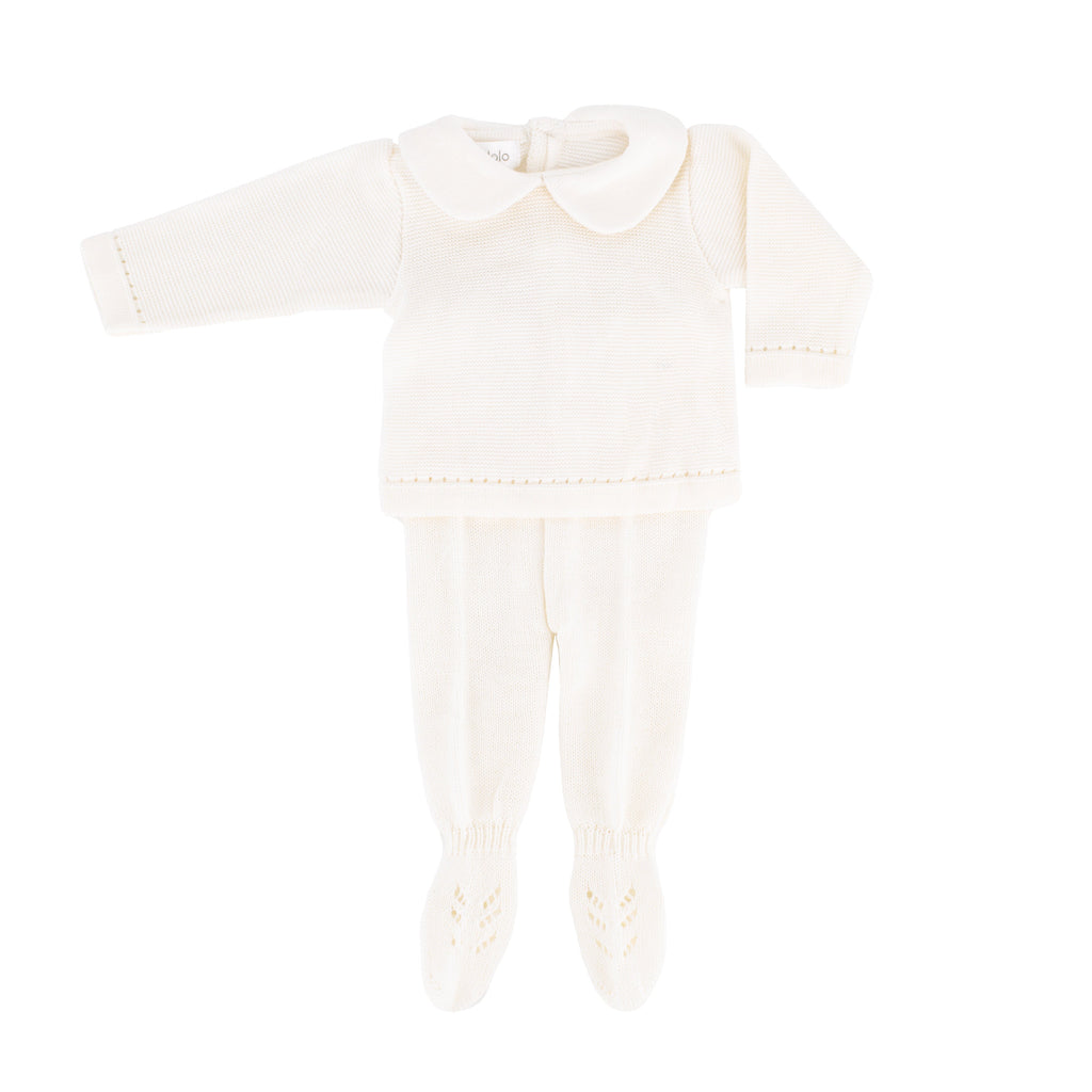 Knit Baby Sweater & Stockings Set in Ivory