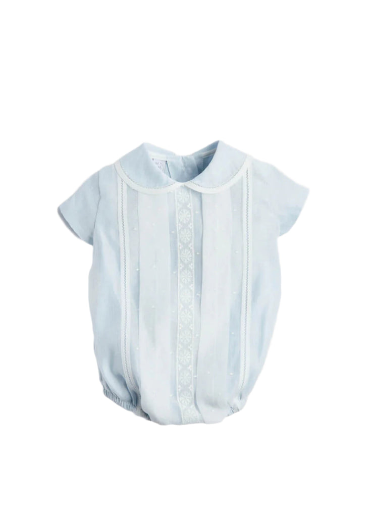 Lace Detail Peter Pan Collar Romper in Pale Blue (3mths-2yrs) Rompers from Pepa London