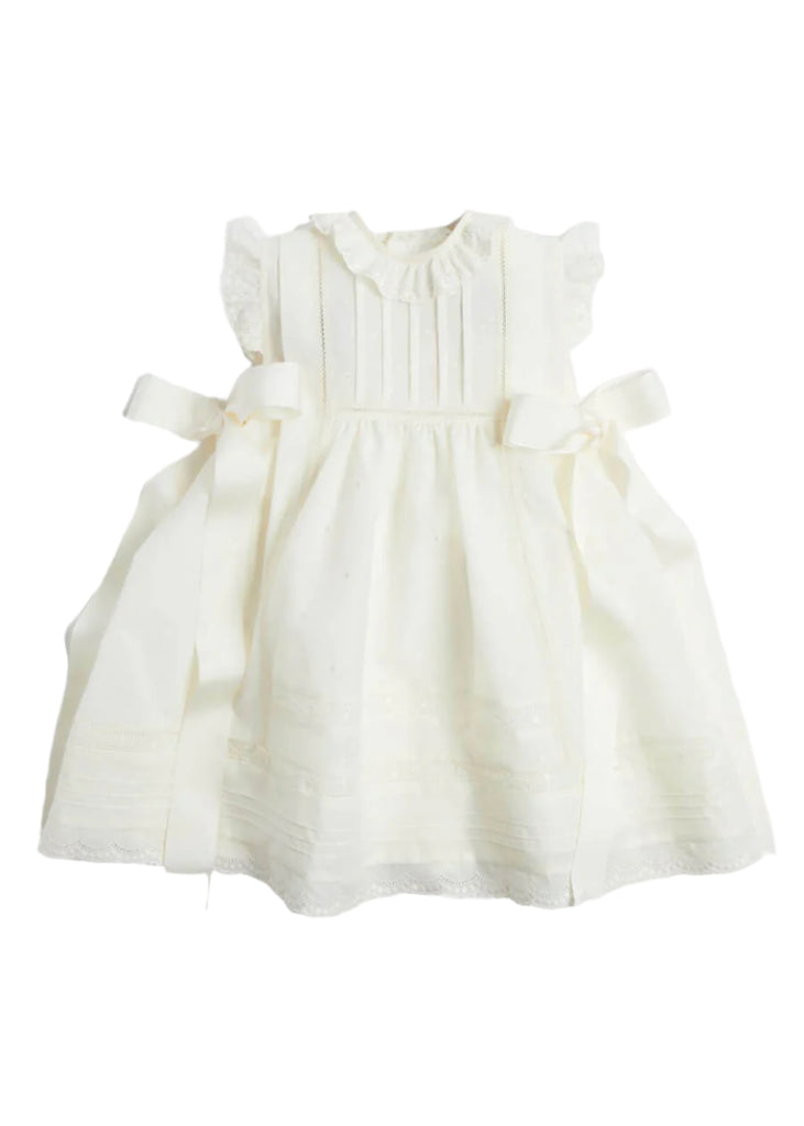 Embroidered Lace Trim Dress in Ivory (6mths-5yrs) Dresses from Pepa London