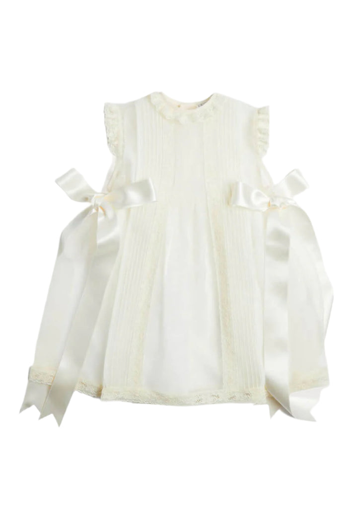 Lace Trim Fine Pleated Dress in Ivory (3mths-5yrs) Dresses from Pepa London