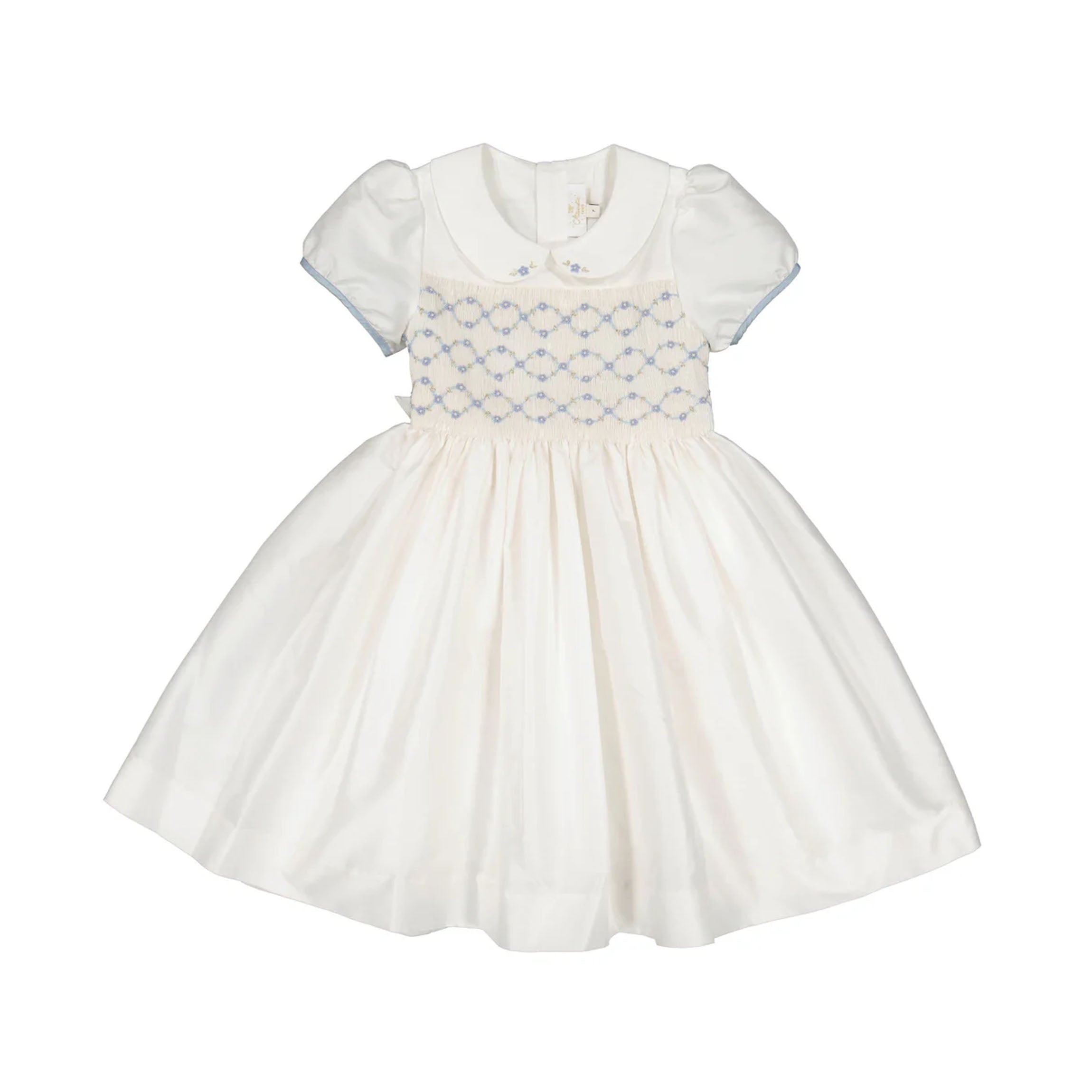 Bagatelle White/Blue Silk Handmade Smocked Dress