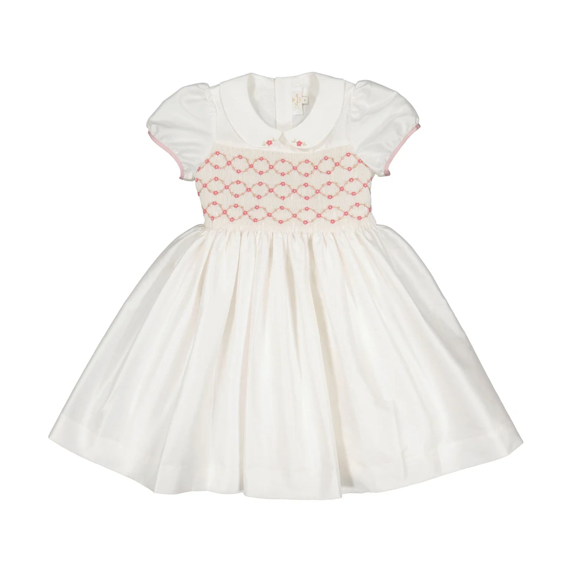 Bagatelle White/Pink Silk Handmade Smocked Dress