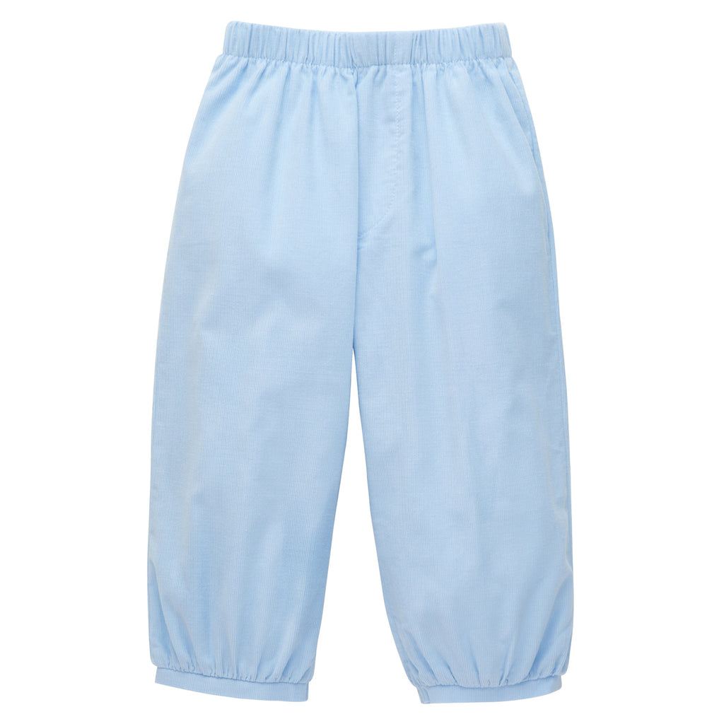 Little English traditional clothing, light blue corduroy pant with banded cuff and elastic waistband for little boys