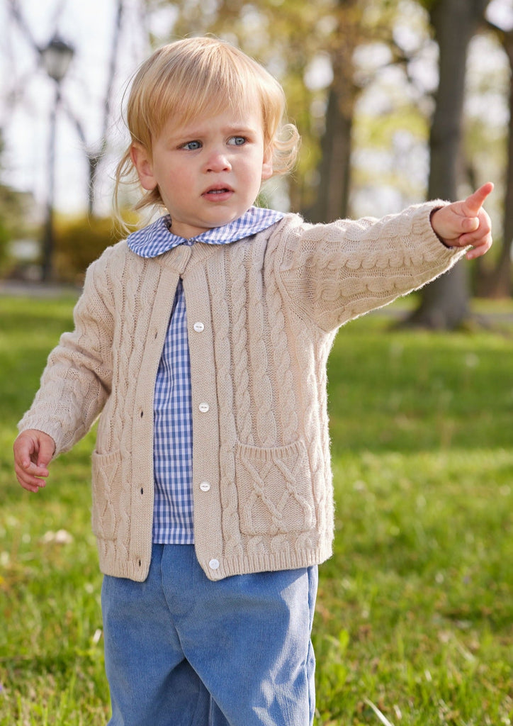 Little English classic baby boy peter pan shirt in grey blue gingham