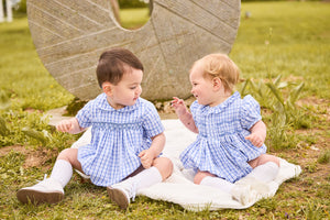 little english classic children's clothing blue and white plaid for fall coordinating pieces