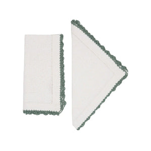 Beatrice Napkins in White and Green, Set of 2
