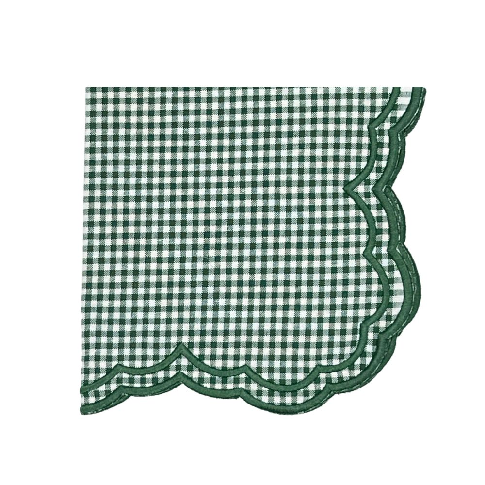 Green Gingham luxury embroidered napkin in the perfect holiday Christmas green.