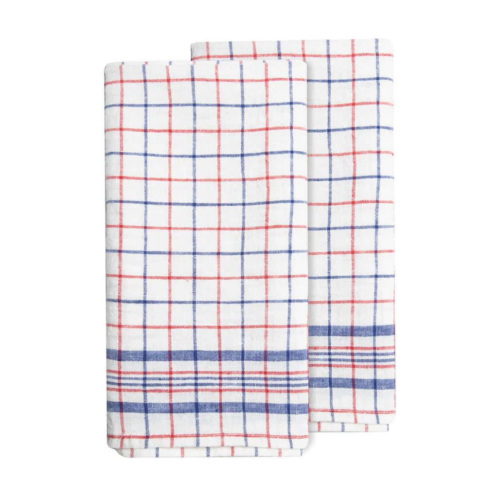 Bistro Tea Towel in Blue & Red, Set of 2