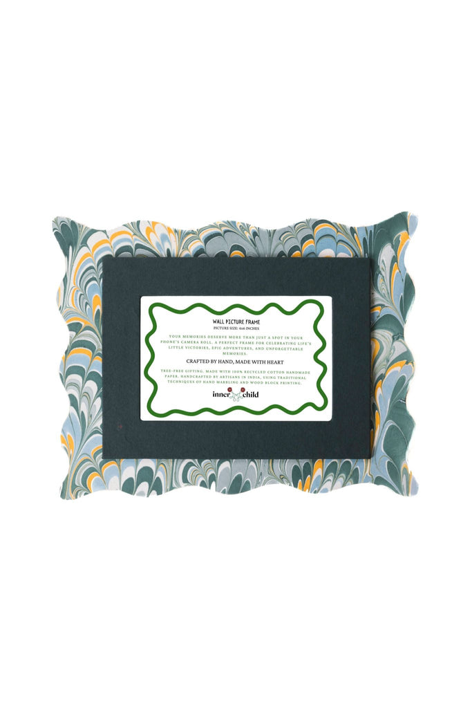 Scalloped Hand-Marbled Picture Frame 4x6 in Blue