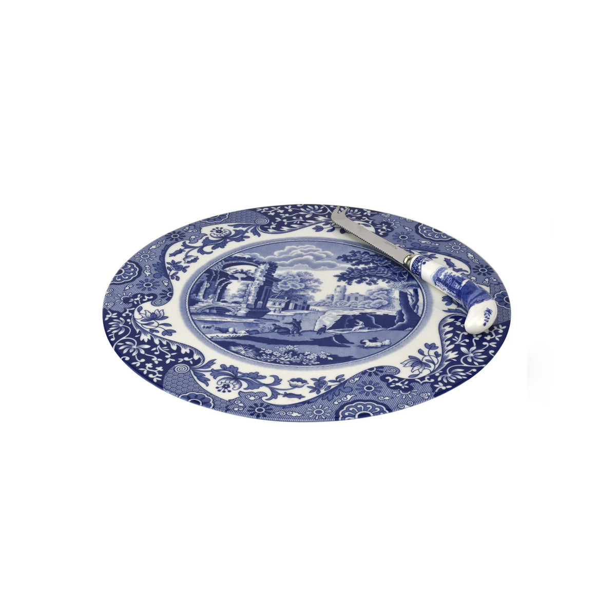 Blue Italian 2-Piece Cheese Plate with Knife