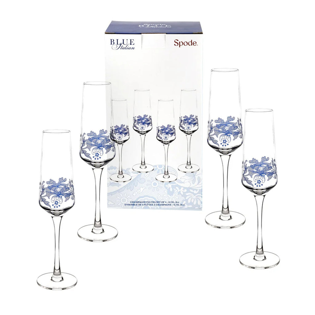 Blue Italian Champagne Flutes, Set of 4