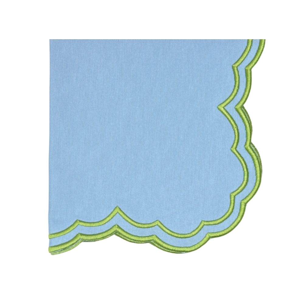 blue luxury napkin with green embroidery