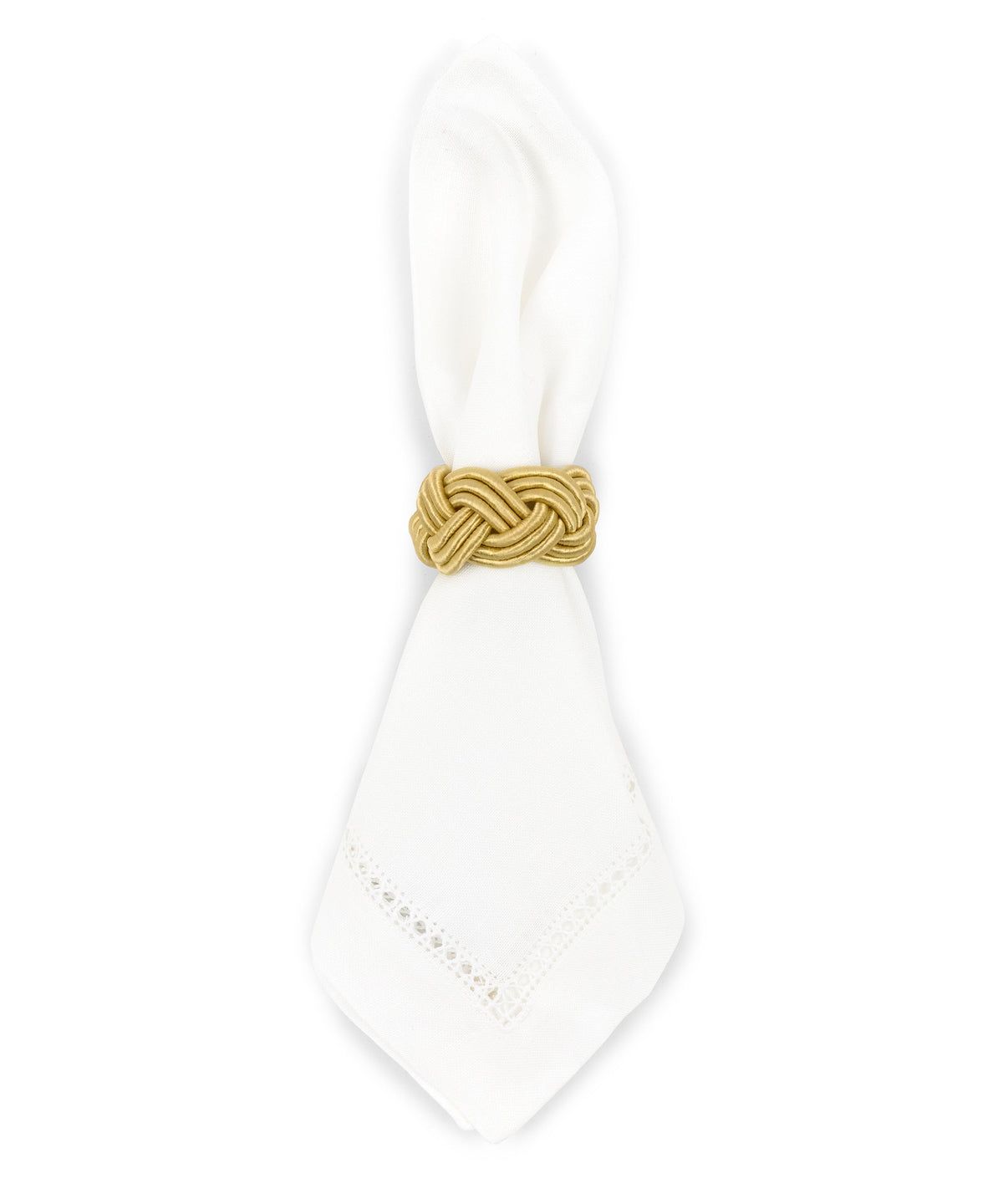 Rebecca Udall Set of 4 Braided Napkin Rings, Antique Gold with napkin