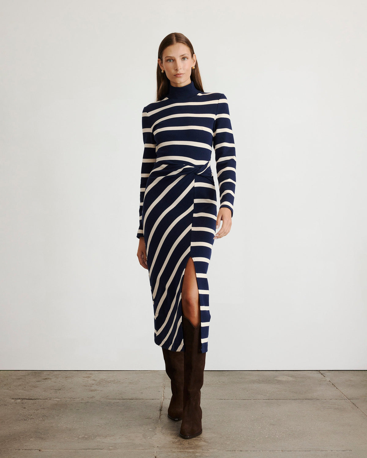 Brindy Dress in Maritime Blue & Cream Wide Stripe