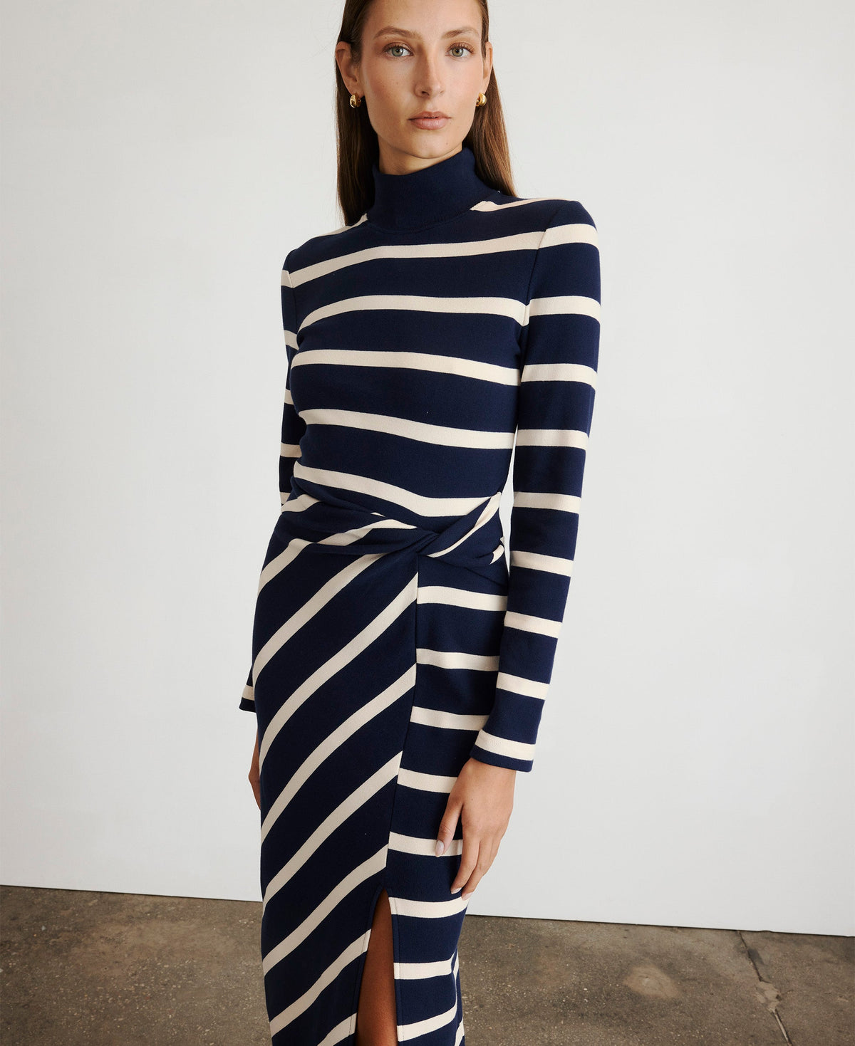 Brindy Dress in Maritime Blue & Cream Wide Stripe