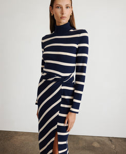 Brindy Dress in Maritime Blue & Cream Wide Stripe