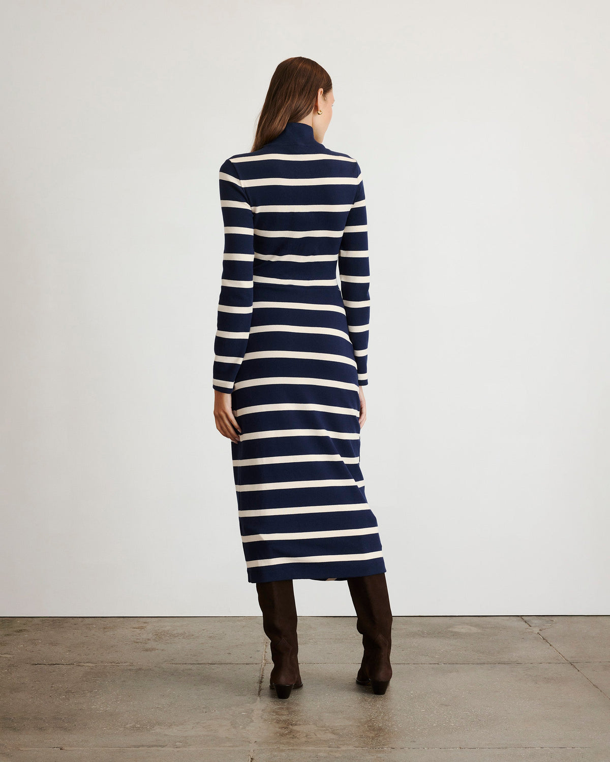 Brindy Dress in Maritime Blue & Cream Wide Stripe