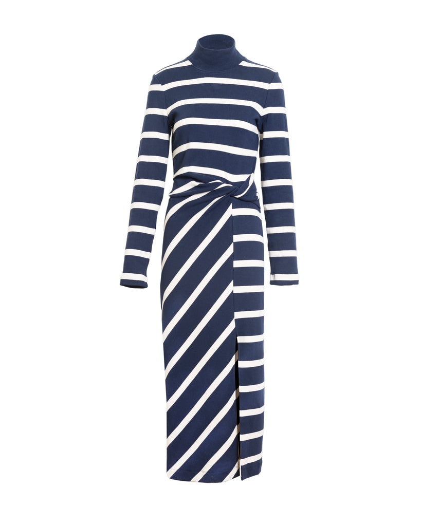 Brindy Dress in Maritime Blue & Cream Wide Stripe